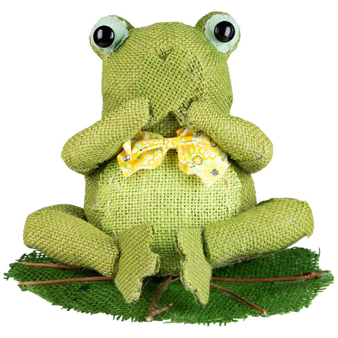 7.5" Green  Yellow and White Decorative Sitting Frog Spring Decoration