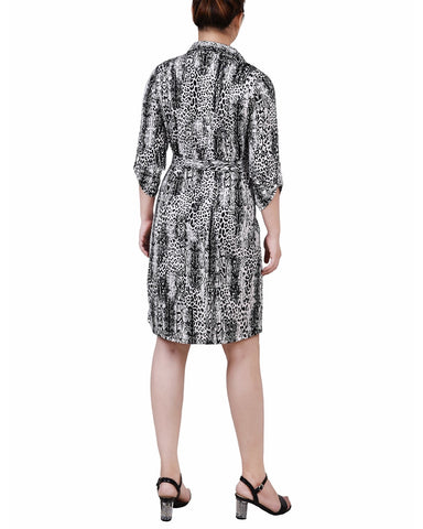 Petite 3/4 Roll Tab Sleeve Collared Dress