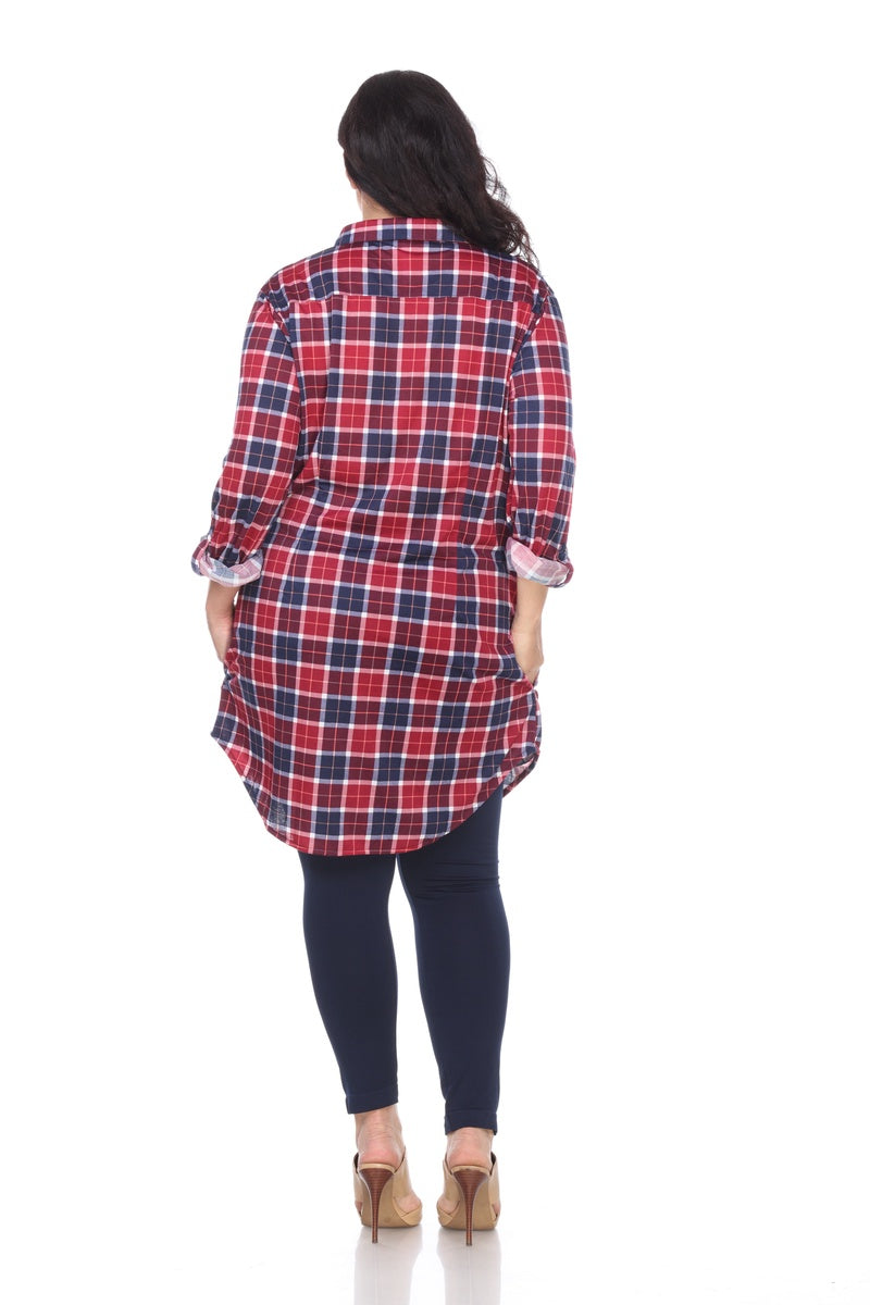  White Mark Plus Piper Stretchy Plaid Tunic - 2X - Bonton