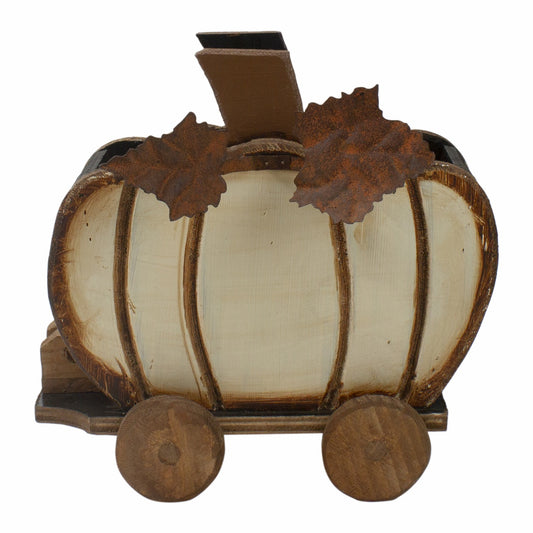 Fall Harvest Wooden Pumpkin Cart Decoration - 10.5"