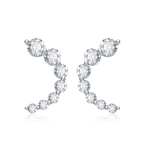Stella Vallentino Sterling Silver White Gold Plated With 0.96ct Lab Created Moissanite Open Cuff Half-Hoop Earrings