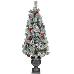 Pre-Lit Potted Snowy Bristle Pine Artificial Christmas Tree Clear Lights - 5'