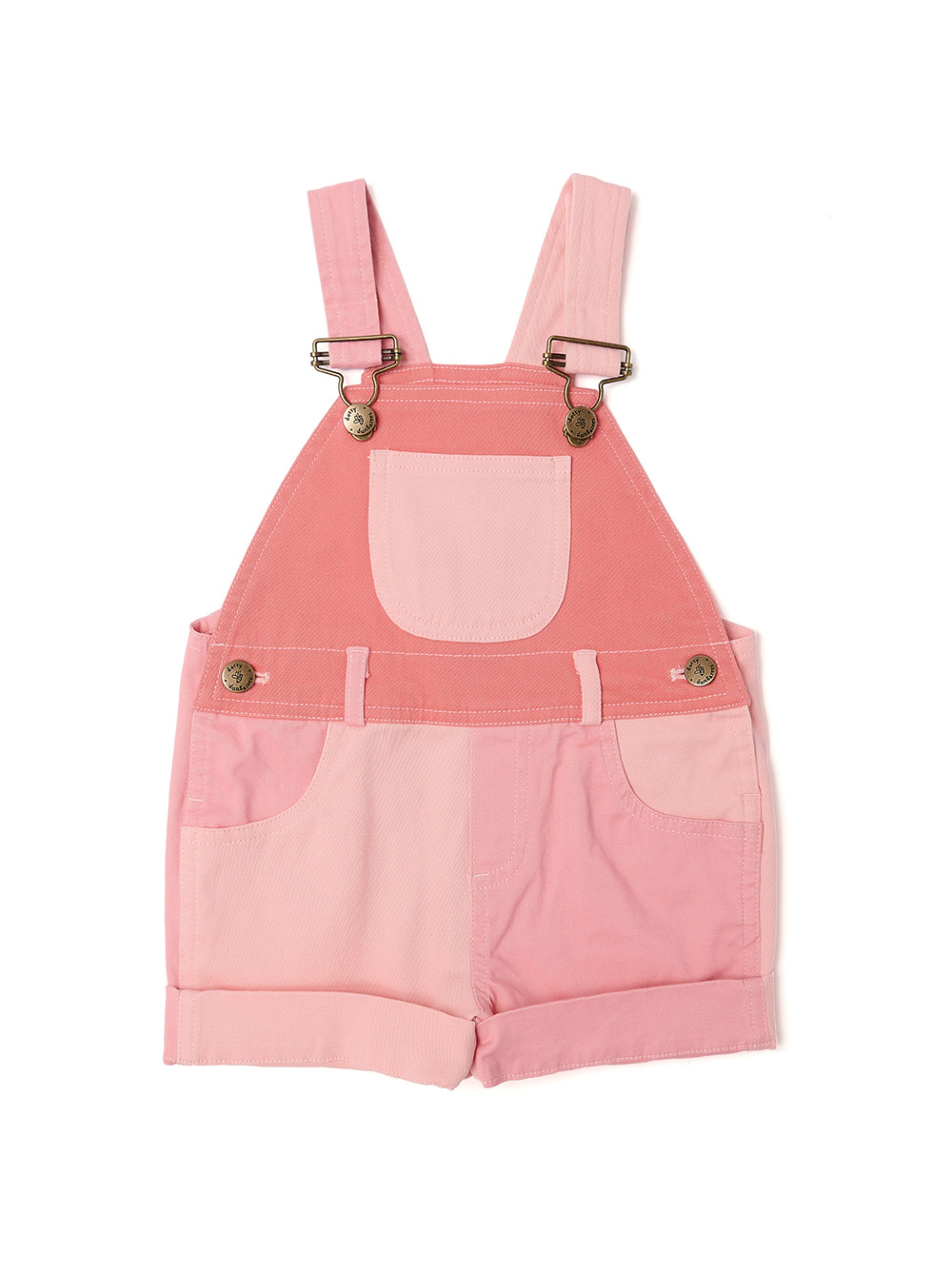  Dotty Dungarees Tonal Colourblock Overall Shorts - Pink - Bonton