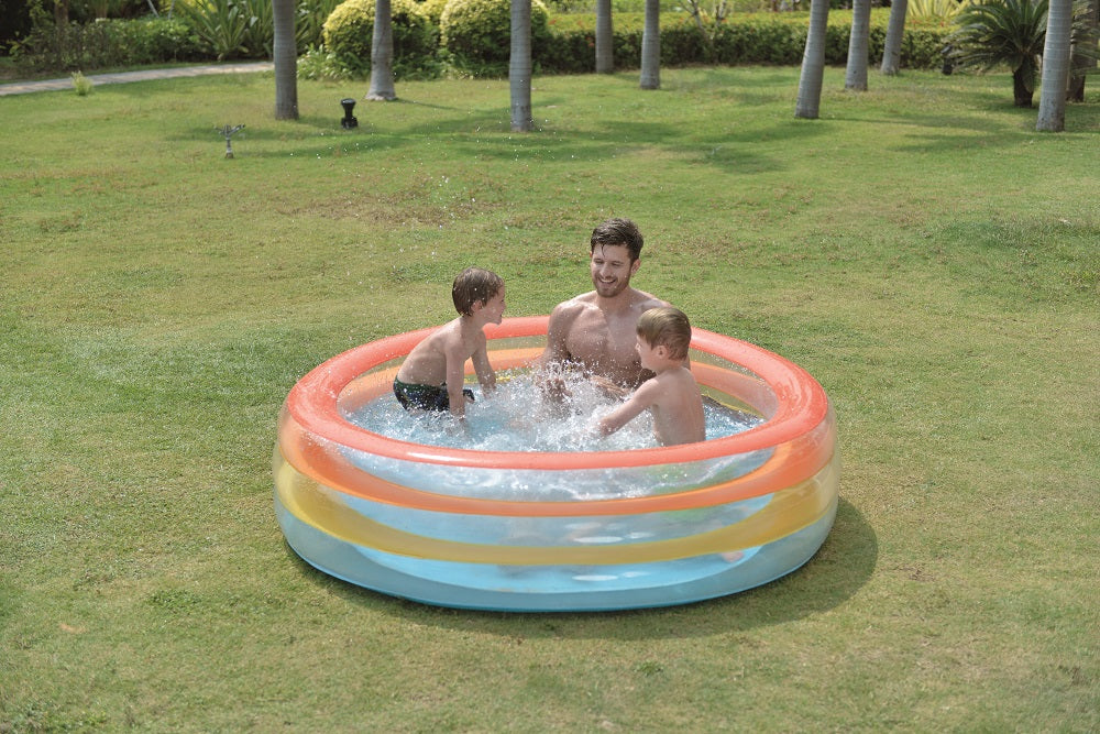  Pool Central 6.5' Inflatable Multi Color 3 Ring Transparent Swimming Pool - Default Title - Bonton