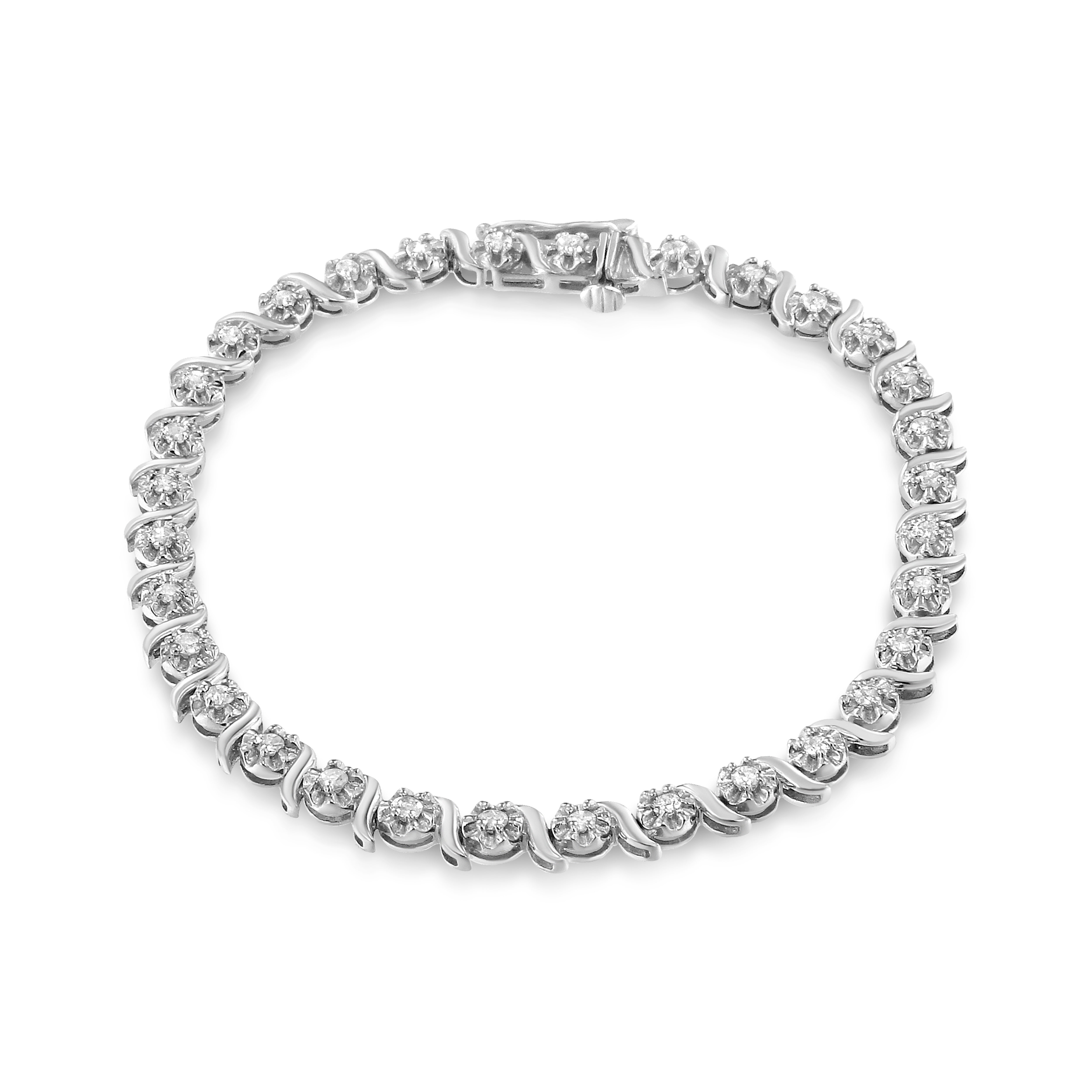 Haus of Brilliance .925 Sterling Silver 1.0 Cttw Diamond Spiral Wave Curved-Link 7