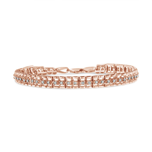 10K Rose Gold Plated .925 Sterling Silver 2.0Ct Tdw Diamond Double-Link 7" Tennis Bracelet (I-J Color, I3 Clarity)