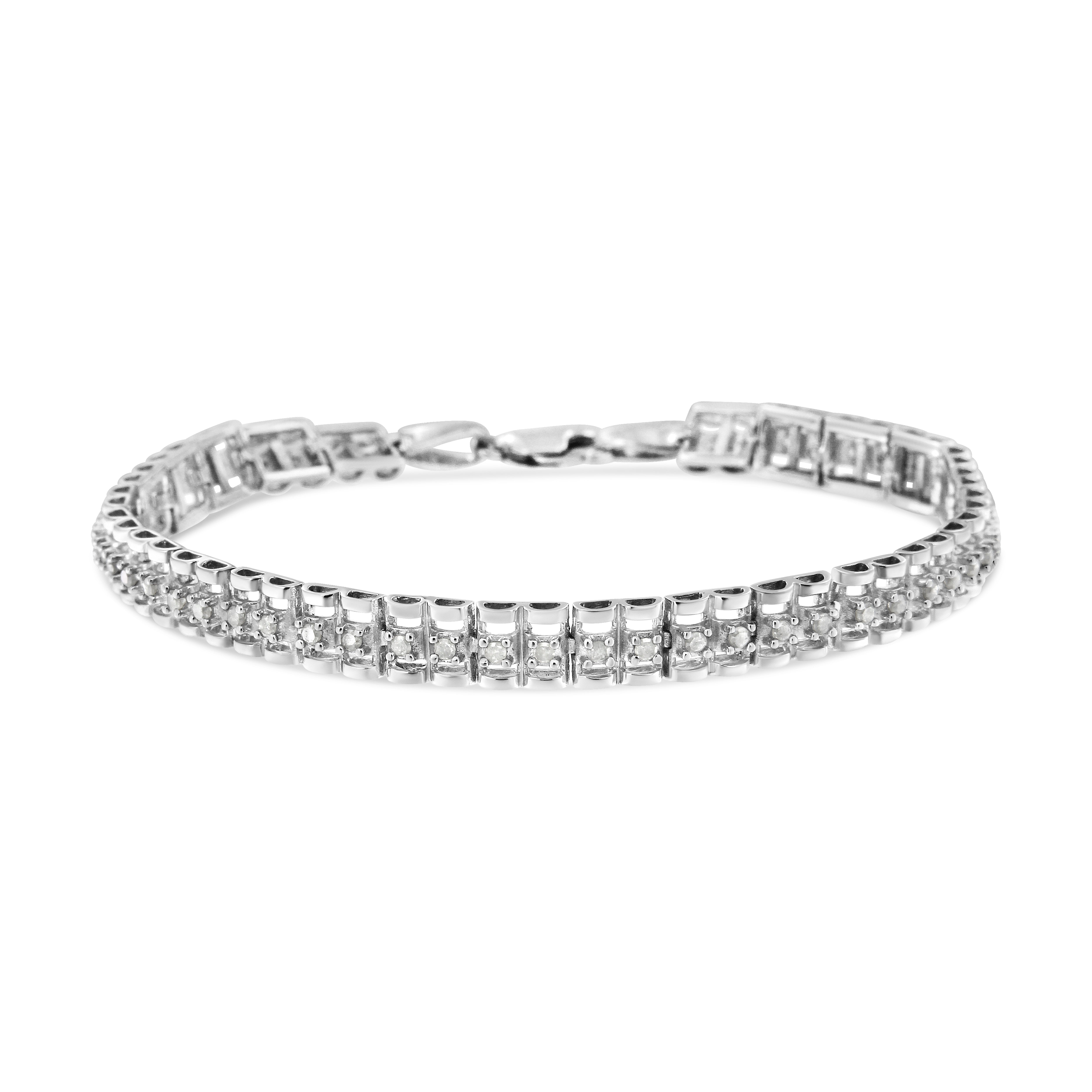 .925 Sterling Silver 1/2 Cttw Diamond Double-Link 7