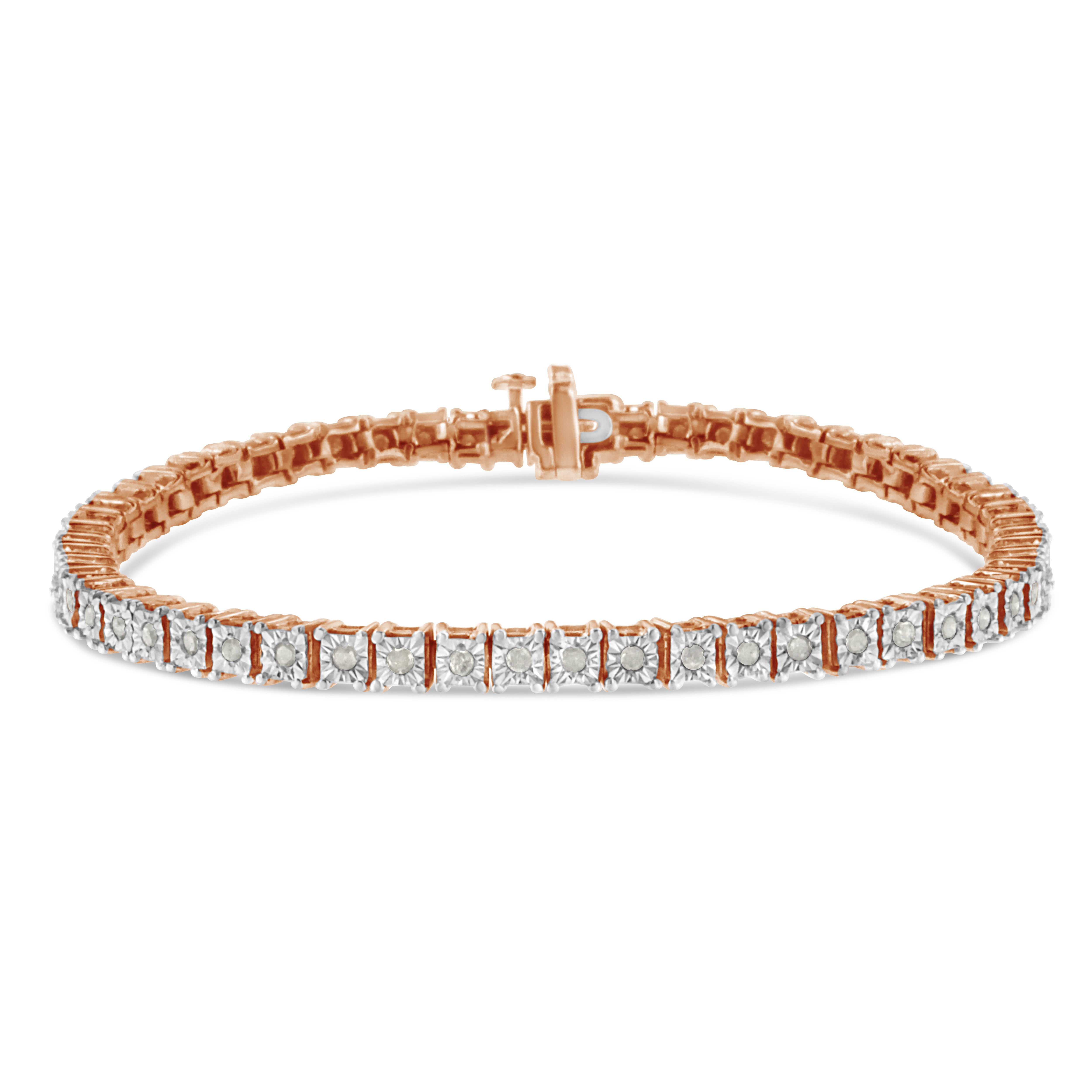  Haus of Brilliance 10K Rose Gold Over .925 Sterling Silver 1.0 Cttw Diamond Square Frame Miracle-Set Tennis Bracelet (I-J Color, I3 Clarity) - 7