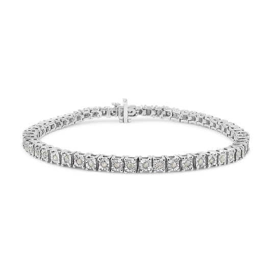 .925 Sterling Silver 1.0 Cttw Diamond Square Frame Miracle-Set Tennis Bracelet (I-J Color, I3 Clarity) - 8"