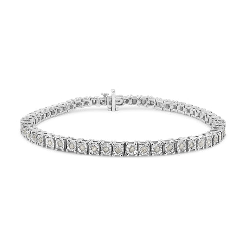 .925 Sterling Silver 1.0 Cttw Diamond Square Frame Miracle-Set Tennis Bracelet (I-J Color, I3 Clarity) - 8"