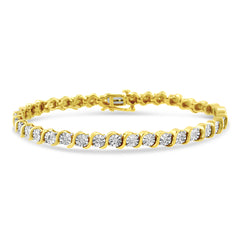 14K Yellow Gold Plated .925 Sterling Silver 1/4 Cttw Diamond Round Miracle Plate And "S" Link Tennis Bracelet (I-J Color, I2- I3 Clarity) - 7"