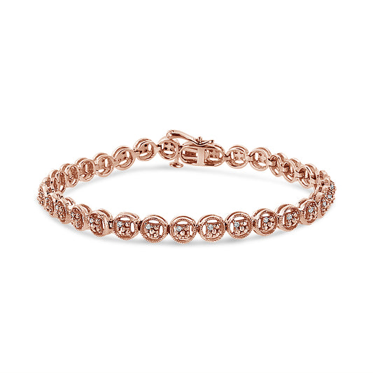 2 Micron 14K Rose Gold Plated Sterling Silver Diamond Circle Tennis Bracelet (0.10 Cttw, I-J Color, I2-I3 Clarity)