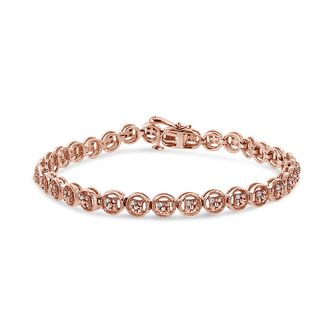 2 Micron 14K Rose Gold Plated Sterling Silver Diamond Circle Tennis Bracelet (0.10 Cttw, I-J Color, I2-I3 Clarity)