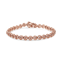 2 Micron 14K Rose Gold Plated Sterling Silver Diamond Circle Tennis Bracelet (0.10 Cttw, I-J Color, I2-I3 Clarity)