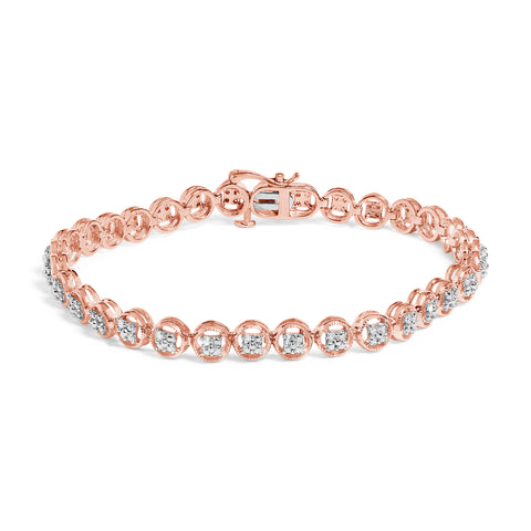2 Micron 14K Rose Gold Plated Sterling Silver Diamond Circle Tennis Bracelet (0.10 Cttw, I-J Color, I2-I3 Clarity)