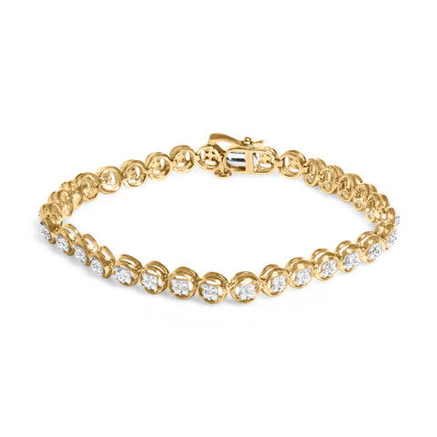 2 Micron 14K Yellow Gold Plated Sterling Silver Diamond Circle Tennis Bracelet (0.10 Cttw, I-J Color, I2-I3 Clarity)