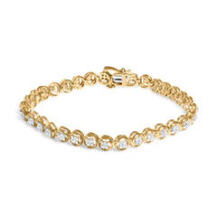 2 Micron 14K Yellow Gold Plated Sterling Silver Diamond Circle Tennis Bracelet (0.10 Cttw, I-J Color, I2-I3 Clarity)