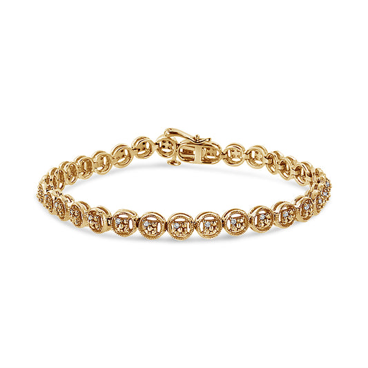 2 Micron 14K Yellow Gold Plated Sterling Silver Diamond Circle Tennis Bracelet (0.10 Cttw, I-J Color, I2-I3 Clarity)