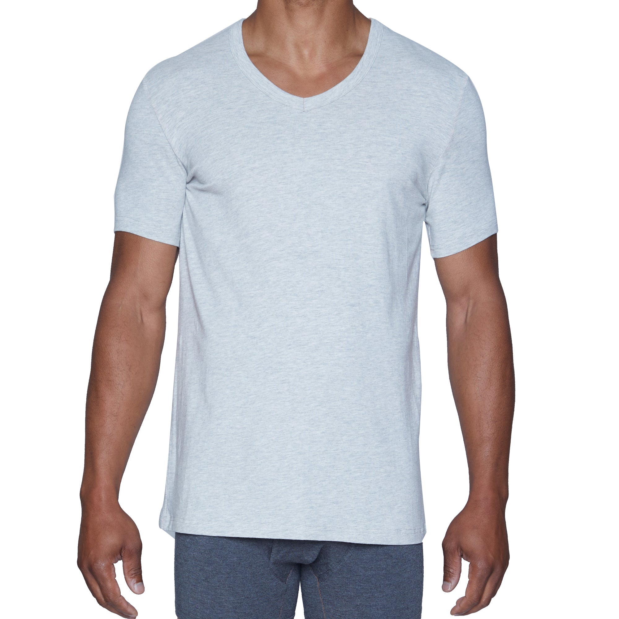  Wood Underwear V-Neck Bodyfitted Undershirt Premium Sweatwicking Base Layer - Heather Grey - Bonton