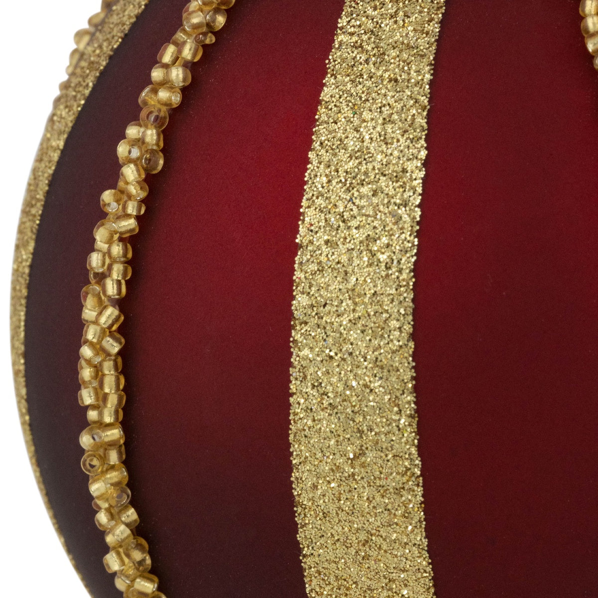  Northlight Set of 2 Burgundy and Gold Striped Beaded Christmas Glass Ball Ornaments 4