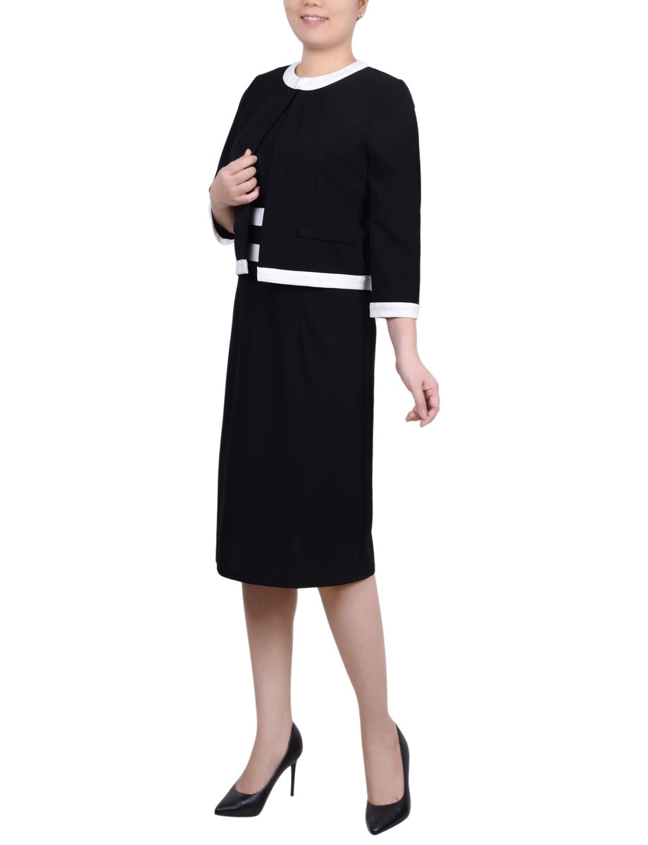  NY Collection Elbow Sleeve Colorblocked 2 Piece Dress Set - Black White - Bonton