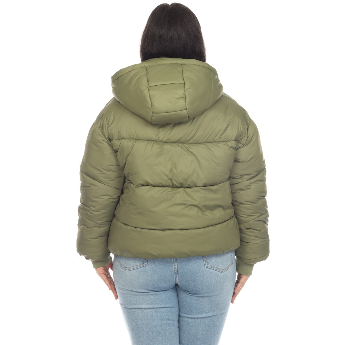  White Mark Plus Size Full Front Zip Hooded Bomber Puffer Coat - 1X - Bonton