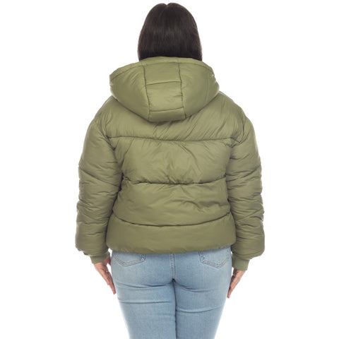 Plus Size Full Front Zip Hooded Bomber Puffer Coat