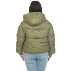 Plus Size Full Front Zip Hooded Bomber Puffer Coat