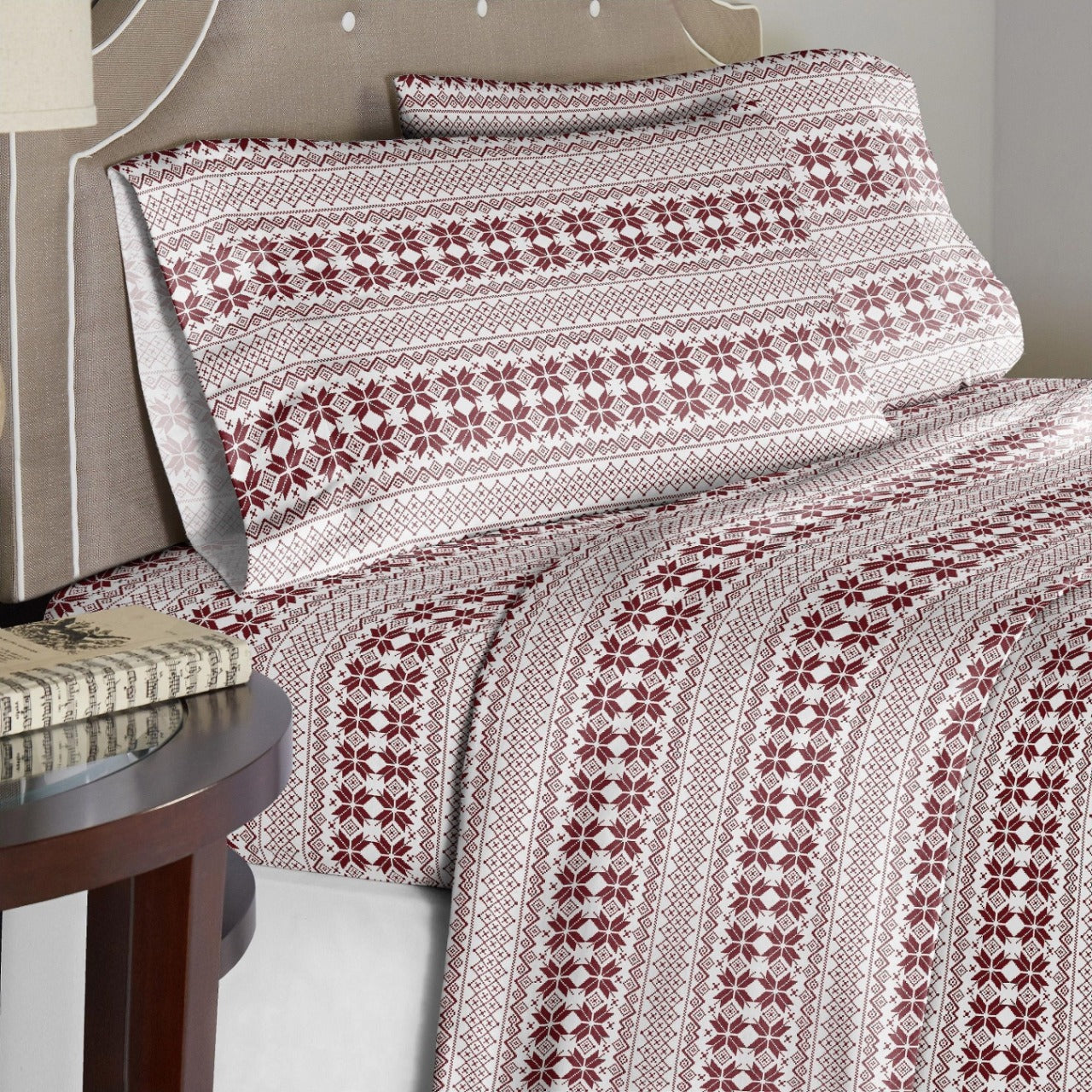  Pointehaven Winter Print Flannel Sheet Sets - Aztec - Bonton