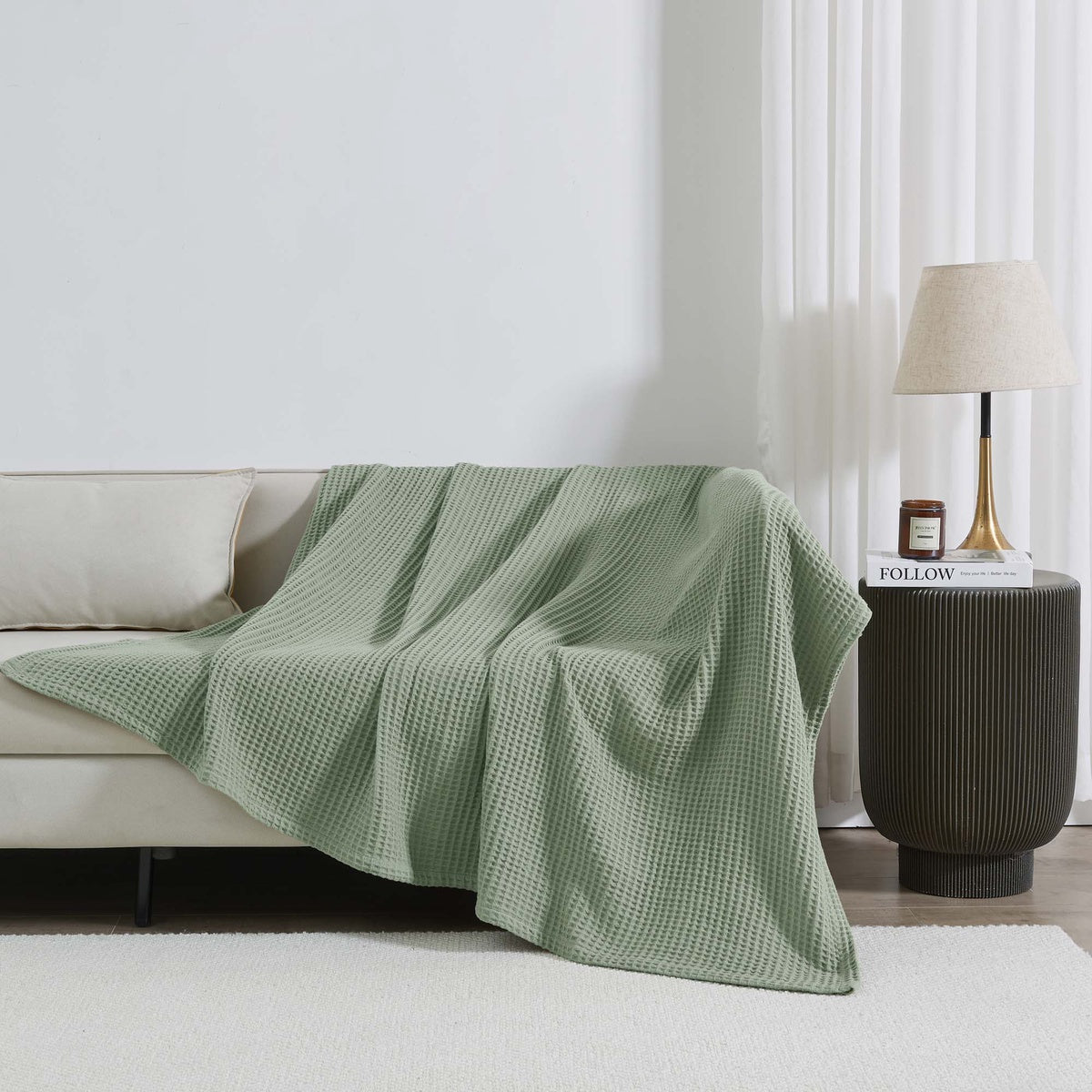  Patina Vie Maison Patina Vie Maison 100% Cotton All-Season Waffle Weave Knit Throw Blanket - Full / Queen - Bonton