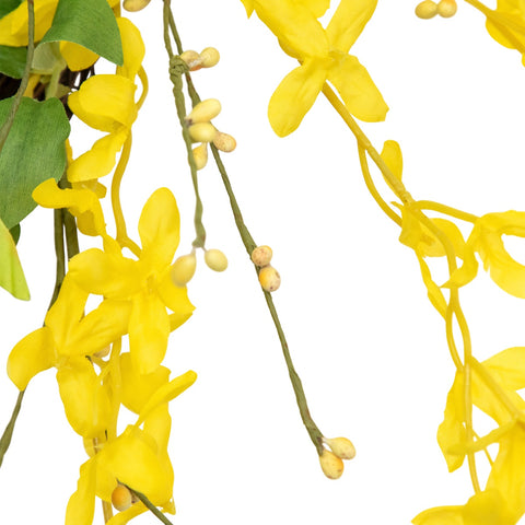 Forsythia and Leaves Artificial Spring Floral Wreath  Yellow - 20-Inch