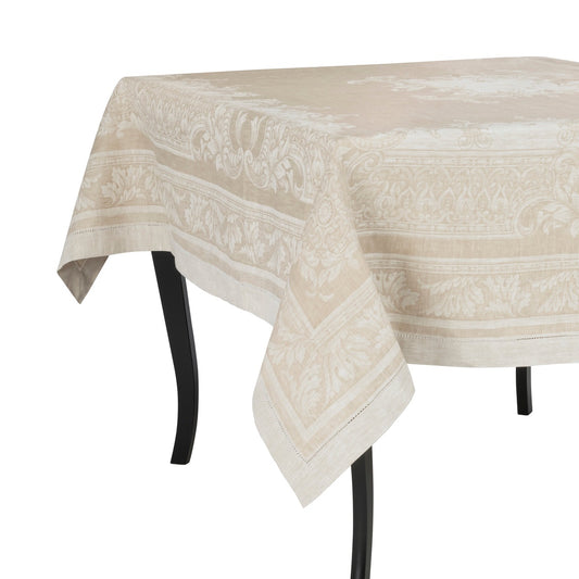 French Home Linen 71" X 124" Arboretum Tablecloth - Ivory and Taupe