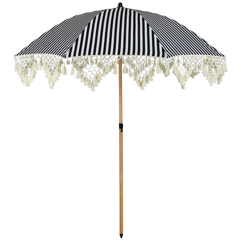 Striped Outdoor Beach Market Umbrella With Tilt- 6.5' - Black and White