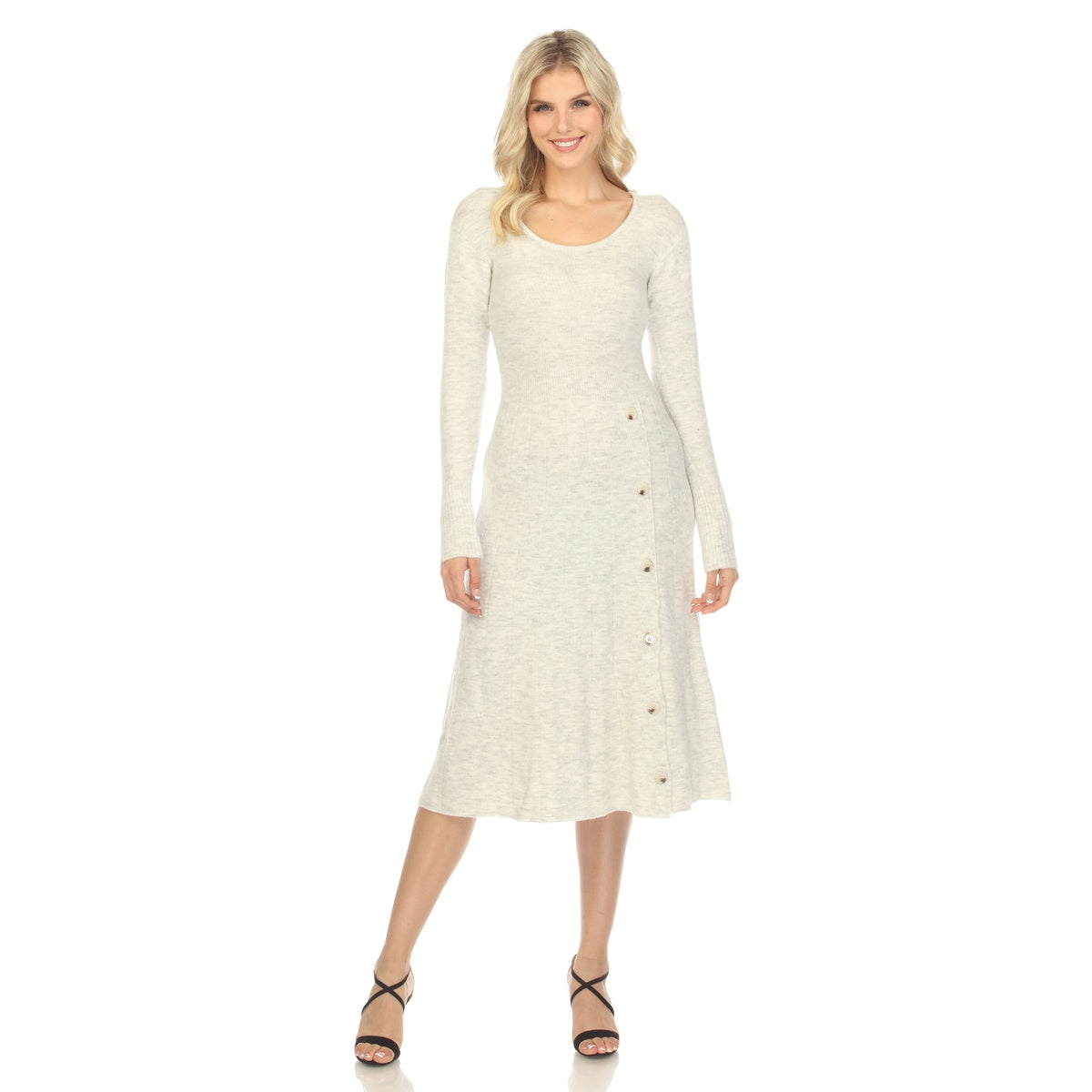  White Mark Women's Crew Neck Fit and Flare Sweater Midi Dress - Small - Bonton