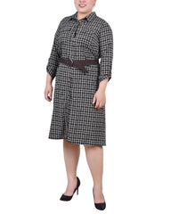 Plus Size 3/4 Roll Tab Sleeve Shirtdress