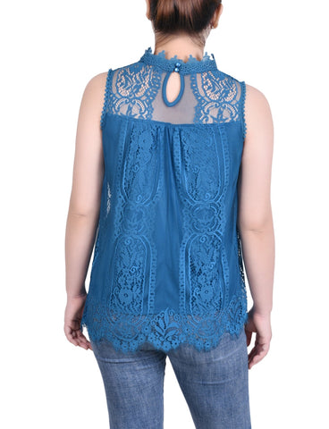 Sleeveless Mock Neck Lace Top