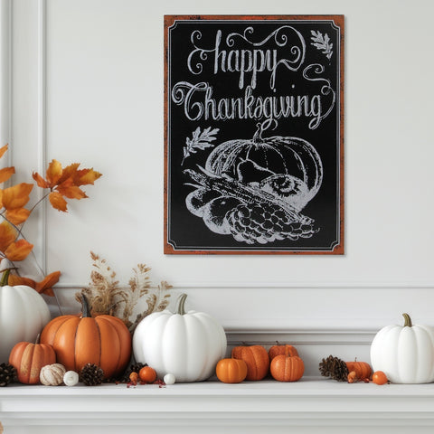 14" Holiday Inspired Framed "Happy Thanksgiving" Chalkboard Wall Art
