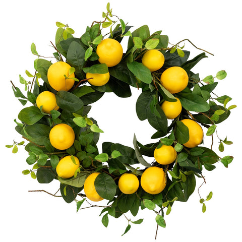 Lemons and Assorted Foliage Spring Wreath  Yellow and Green 20"