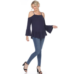 Women's Cold Shoulder Ruffle Sleeve Top