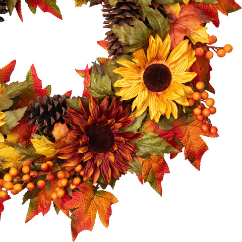 Sunflower and Pine Cone Artificial Thanksgiving Wreath - 24-Inch  Unlit