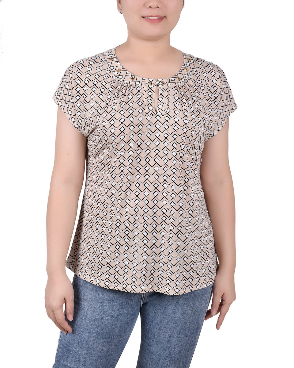 NY Collection Extended Sleeve Top With Grommets - Nice Icemoon - Bonton
