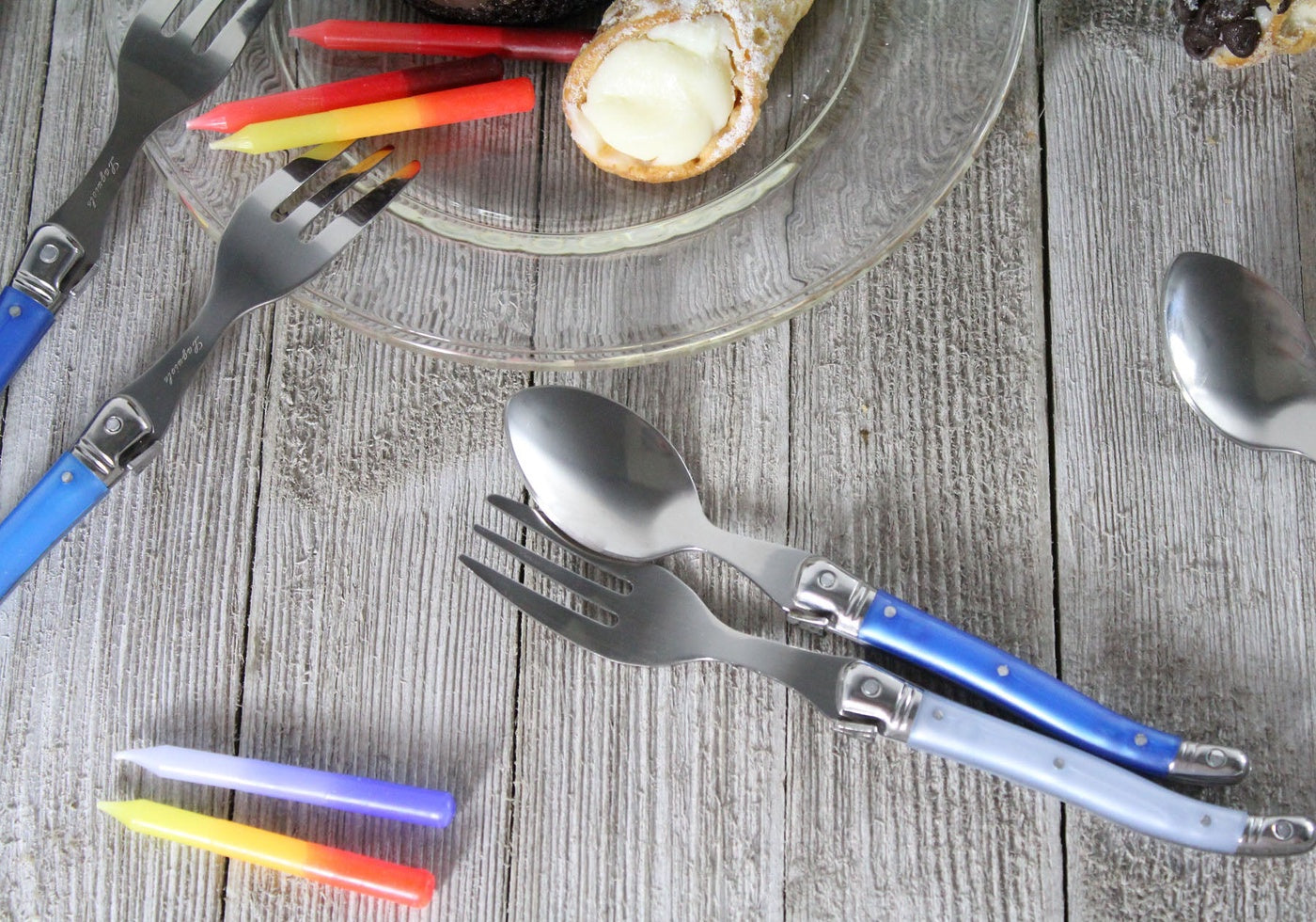  French Home Laguiole Cocktail or Dessert Spoons and Forks, Set of 8, Shades of Blue - Default Title - Bonton