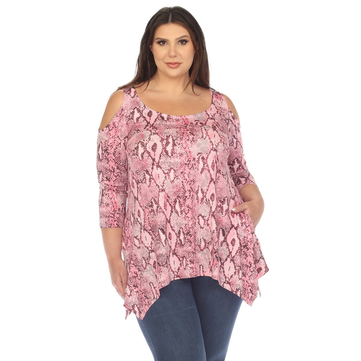  White Mark Plus Size Snake Print Cold Shoulder Tunic - 1X - Bonton