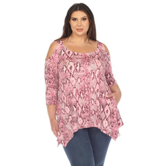 Plus Size Snake Print Cold Shoulder Tunic