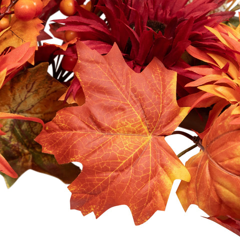 Leaves and Flowers Fall Harvest Wreath - 24-Inch  Unlit