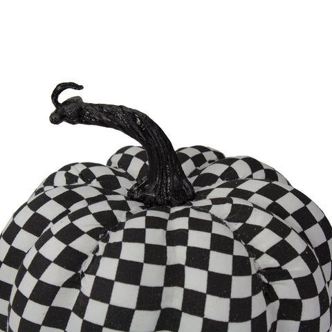 6.5" White and Black Plaid Fall Harvest Tabletop Pumpkin