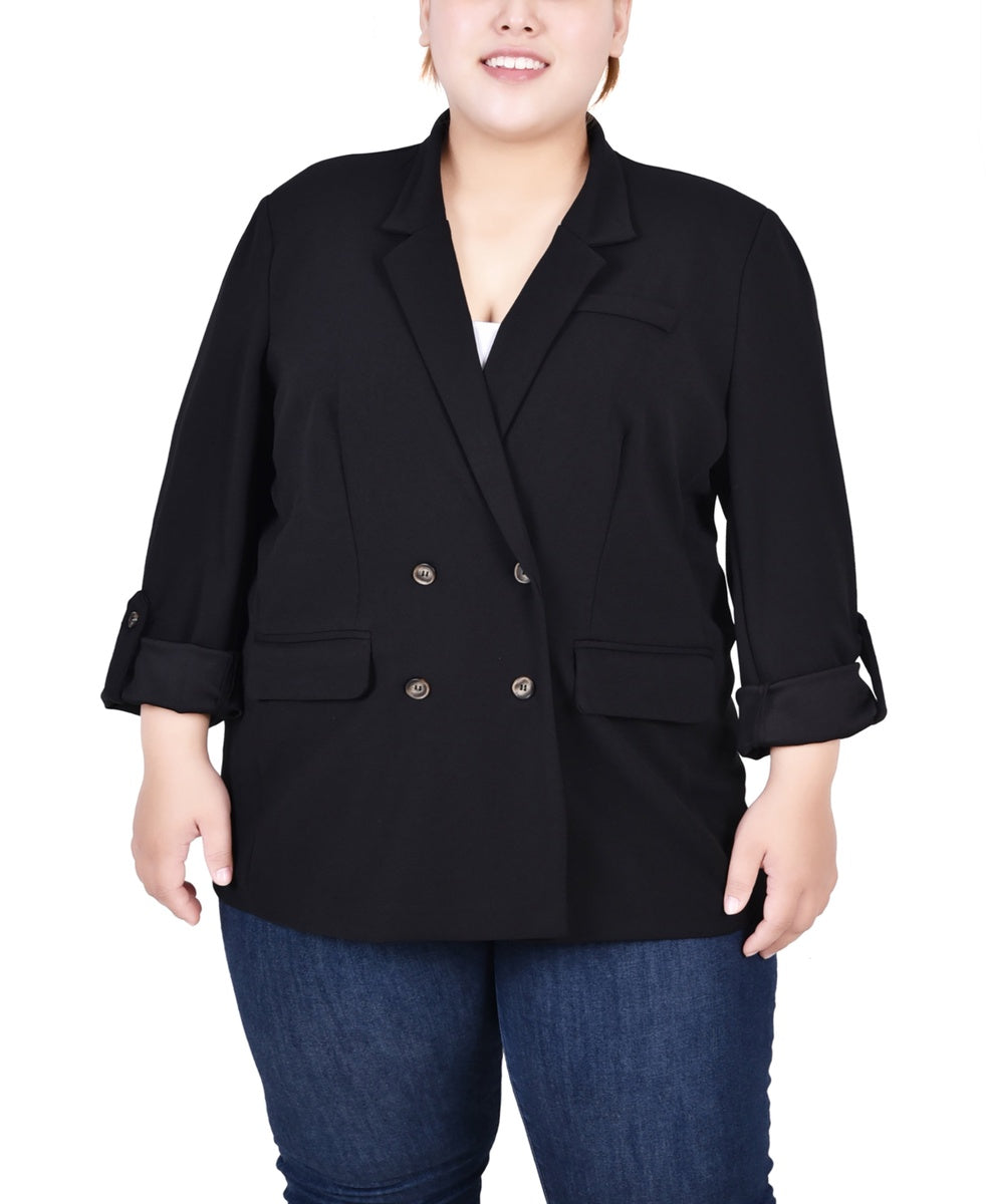  NY Collection Plus Size Long Sleeve Double Breasted Crepe Jacket - Jester Red - Bonton