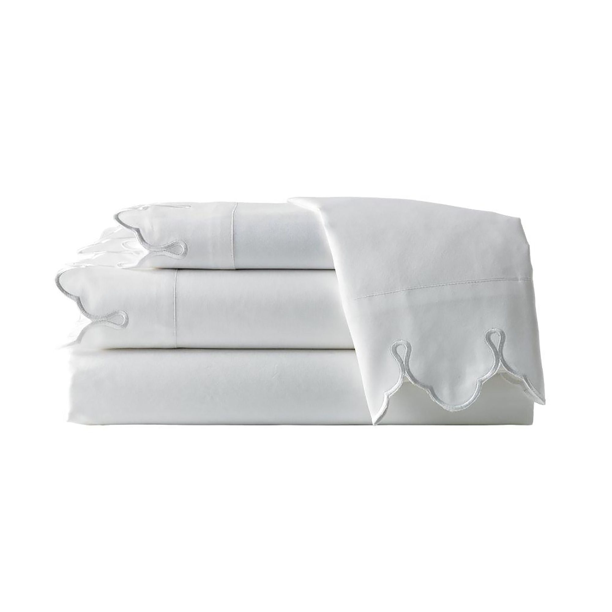  Belle Epoque Scalloped Embroidered Woven Sheet Set - White - Bonton