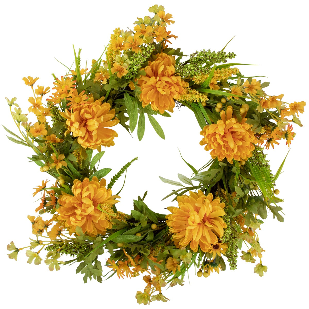  Northlight Yellow Peony Artificial Fall Harvest Twig Wreath  24-Inch  Unlit - Default Title - Bonton