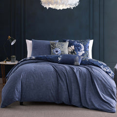 Delphine Blue 100% Cotton 5-Piece Reversible Comforter Set